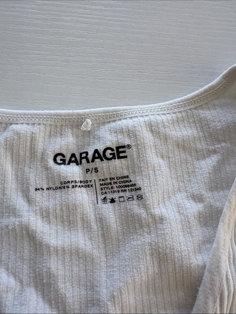 Garage Cream Ribbed V-Neck Cropped Tee - Picture 3 of 3